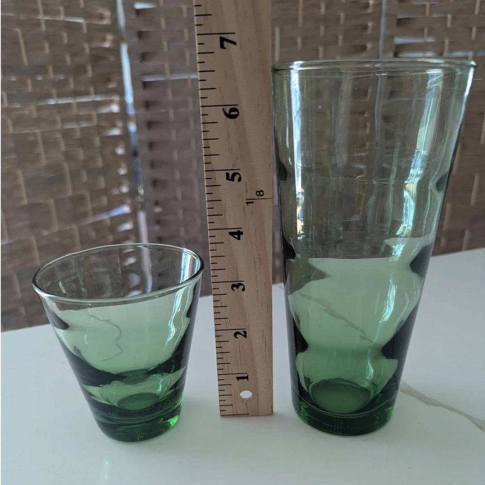 Vtg Libbey Green Glass Tumbler and Juice Glasses Set of 6 MCM Bark‎ Texture